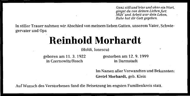 Morhardt Reinhold 1922-1999 Todesanzeige